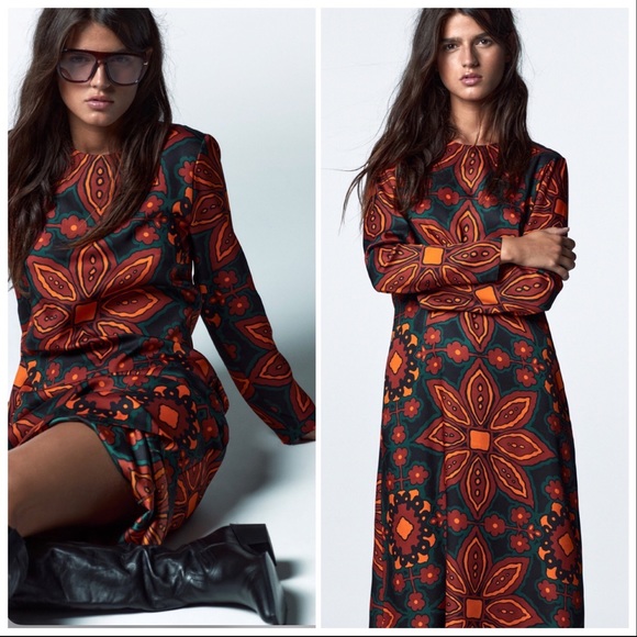LAST size XL NWT ZARA ROUND NECK PRINTED MIDI DRESS - Picture 4 of 10